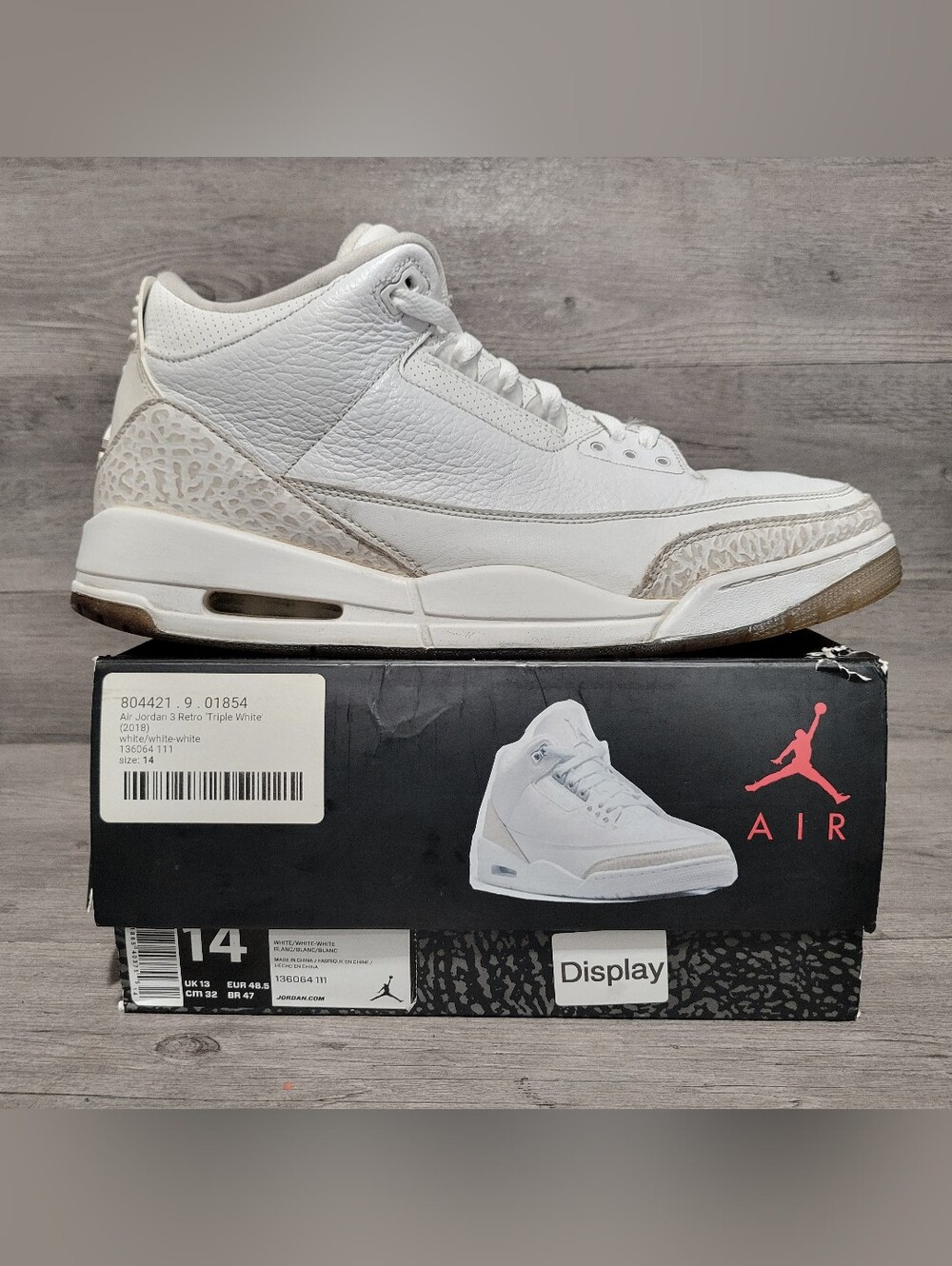 2018 Jordan 3 Retro Mens Size 14 Pure Money White 136064-111